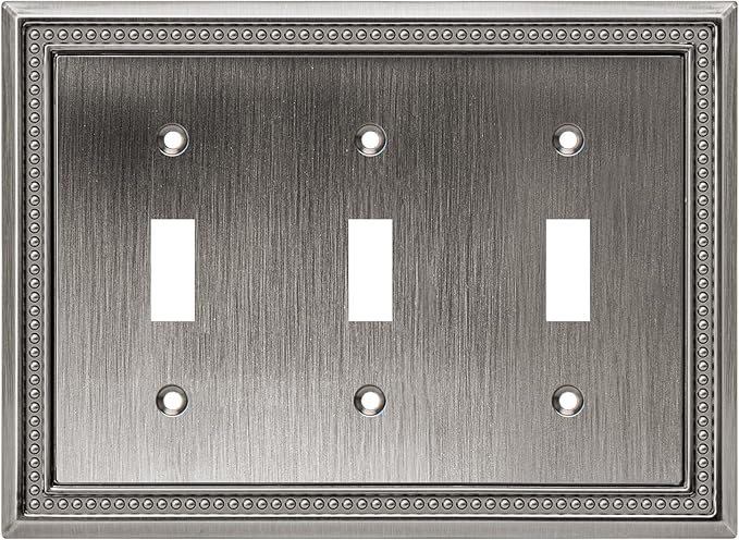 Henne Bery Sunken Pearls Heavy Duty Decorative Wall Plate Switch Plate Outlet Cover (Triple Toggle, Heirloom Silver)