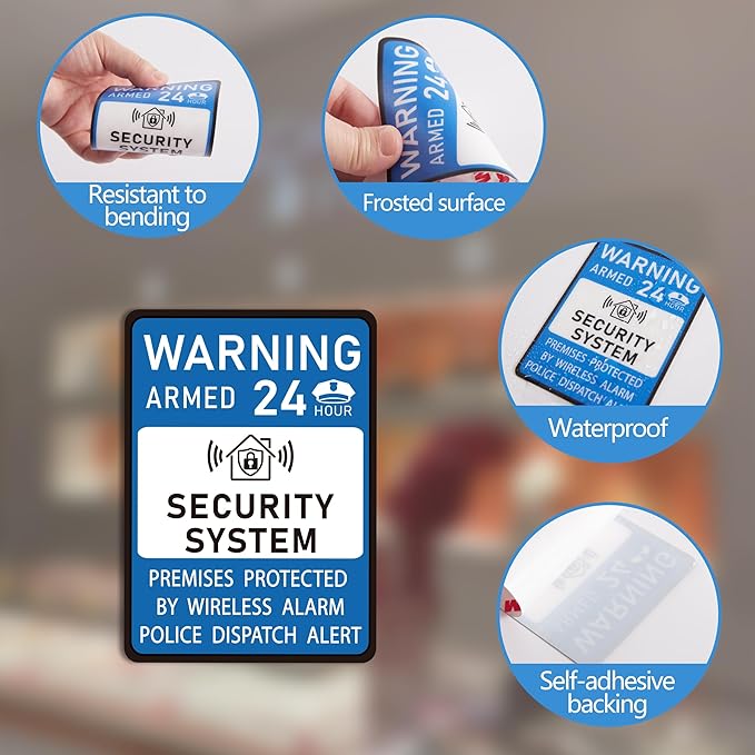 2PCS Security Alarm System Sign for Home, Self-Adhesive Small 24 Hours Warning Sticker, Safety Protection System for House and Windows, Business Indoor & Outdoor Use 4.4x3.2IN