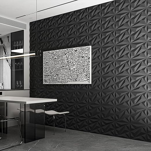 33 Pack 3D Wall Panels Diamond, Black, 12''x12'' | PVC Accent Wall Panels for Interior Wall Decor, Living Room, Lobby Bedroom Hotel Office, Cover 32.Sq.Ft