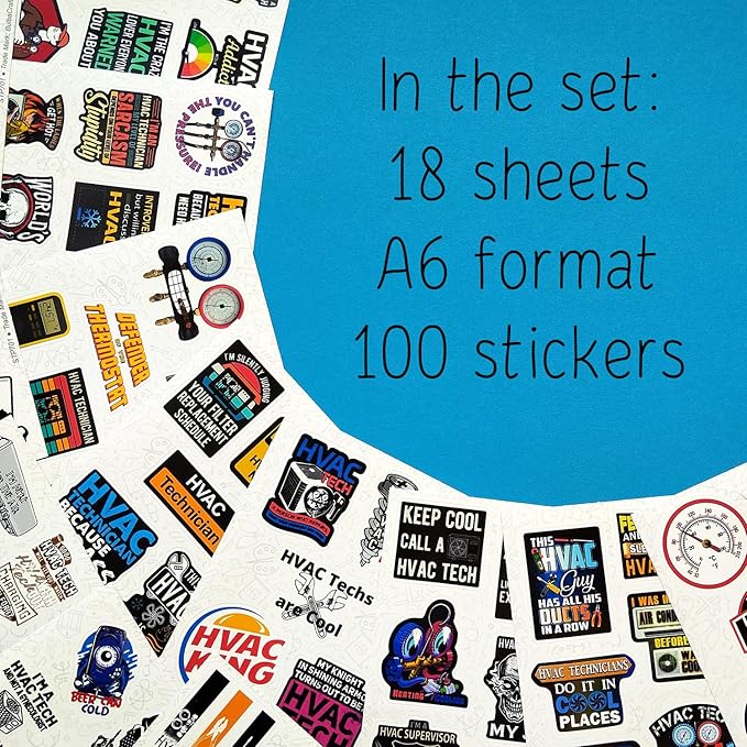 BulbaCraft 100Pcs Funny HVAC Stickers and Decals for Hard Hat — Gifts for HVAC Technicians, Environmental Control Systems, Gifts for Women & Men