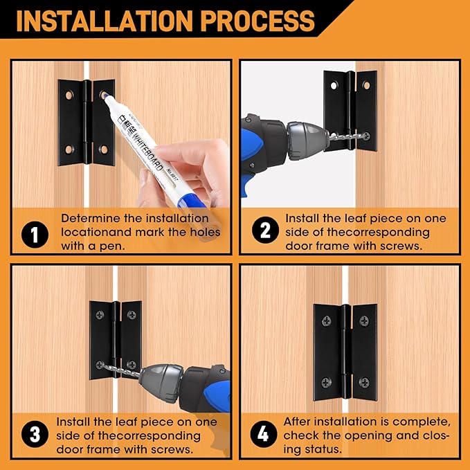 12 PCS 2 inches Black Door Hinge Cabinet Hinges Stainless Steel Butt Hinges Home Furniture Hinges Bisagras for Door, Window, Case Lid, Wooden Box Chest with 72 Mounting Screws, Black