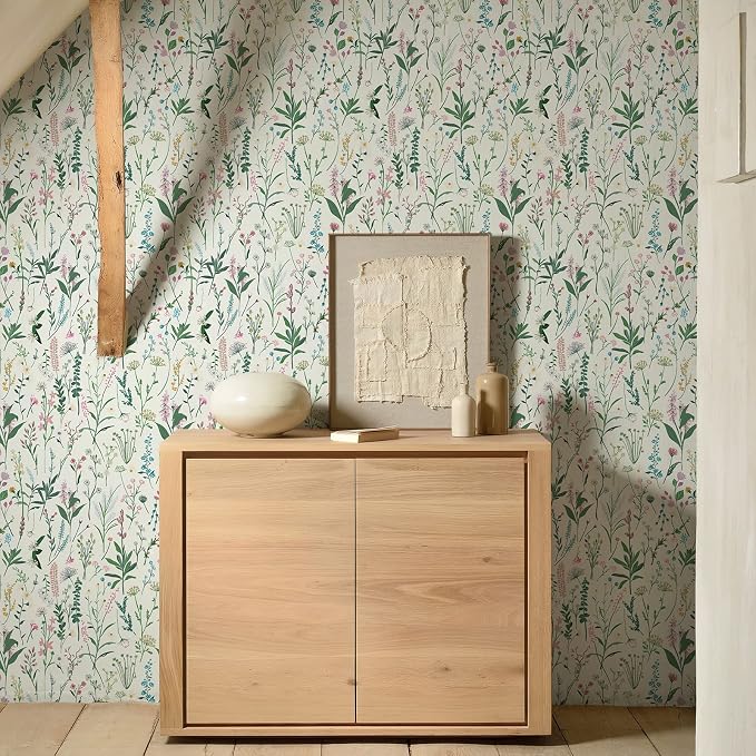 17.3'' x 118.1" Floral Peel and Stick Wallpaper Vinyl Wallpaper Flower Vintage Vinyl Peel and Stick Wall Paper for Kitchen Cabinet Furniture Renter Friendly (Covers 14.2 Sq Ft)