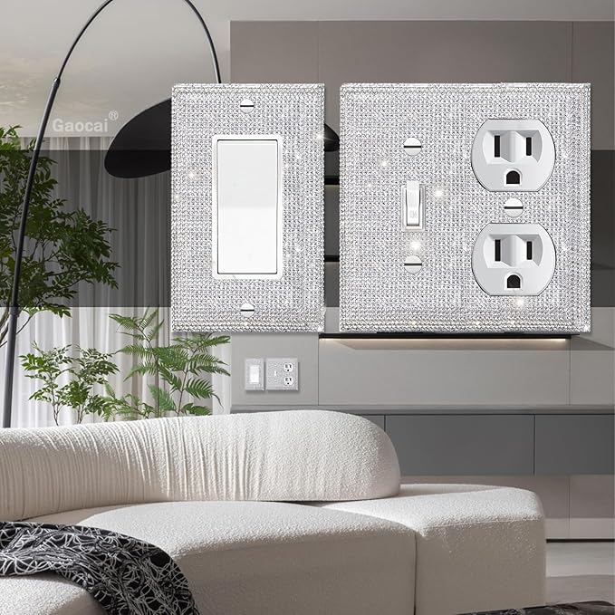 Shiny Silver Rhinestones Wall Plates Light Switch Cover Plate Decorative Wall Plate Single Toggle