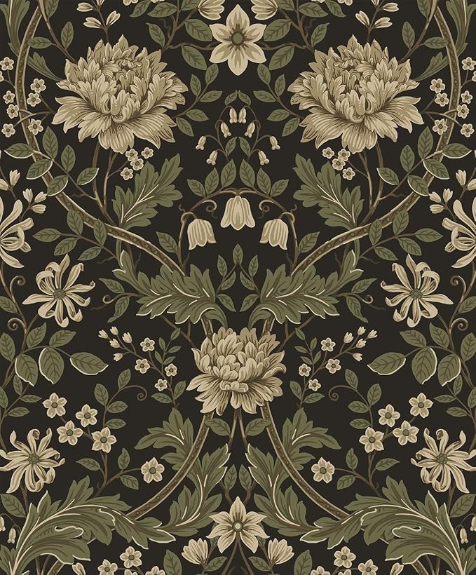 NextWall Honeysuckle Trail Floral Vintage Peel and Stick Wallpaper (Brown & Sage)