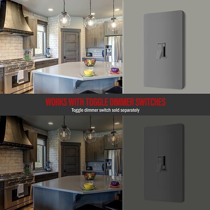 ENERLITES Screwless Toggle Switch Wall Plate, Child Safe Light Switch Cover, Standard Size 1-Gang 4.68" x 2.93", Unbreakable Polycarbonate Thermoplastic, UL Listed, SI8811-GY, Glossy, Gray