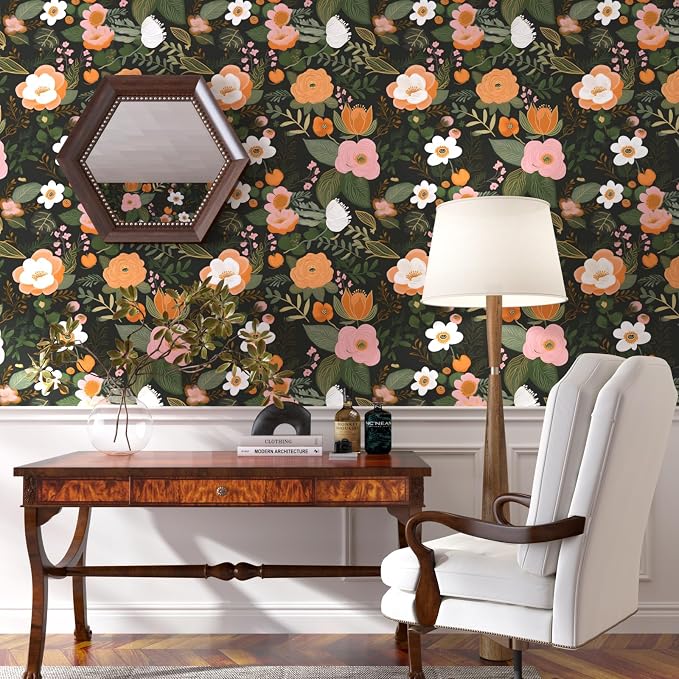 Danodoi Dark Green Vintage Floral Peel and Stick Wallpaper 17.5" x 118" | Waterproof Vinyl Self Adhesive Removable Renter Friendly Floral Contact Paper