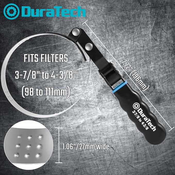DURATECH Large Swivel Oil Filter Wrench, Fits Filters 3-7/8"-4-3/8" | Oil Filter Removal Tool, Sturdy Stainless Steel, 180° Flexible, for Narrow Spaces, Ideal for Car Repair Tools
