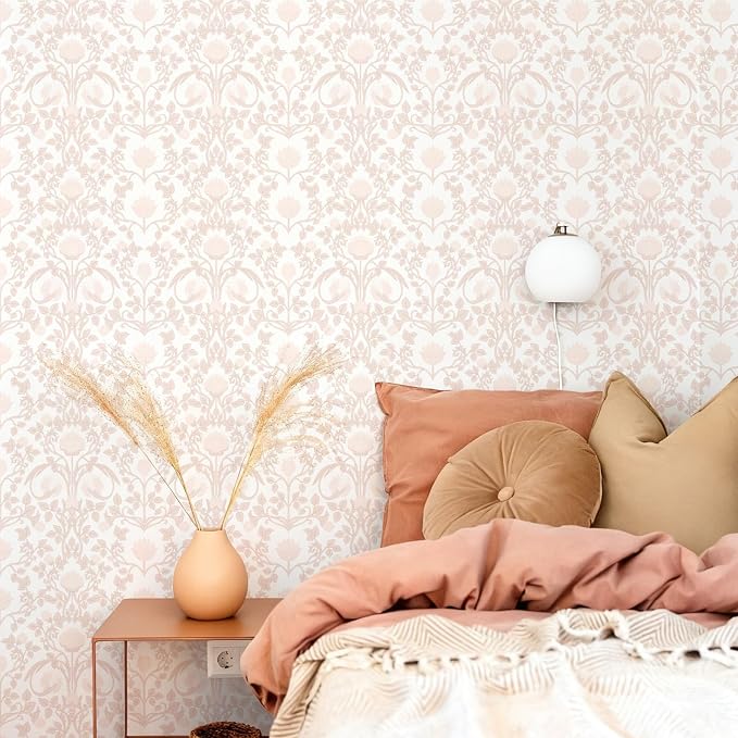 YXTII 17.3" × 393.7" Pink Peel and Stick Wallpaper, Floral Wallpaper for Bedroom Bathroom Self Adhesive Removable