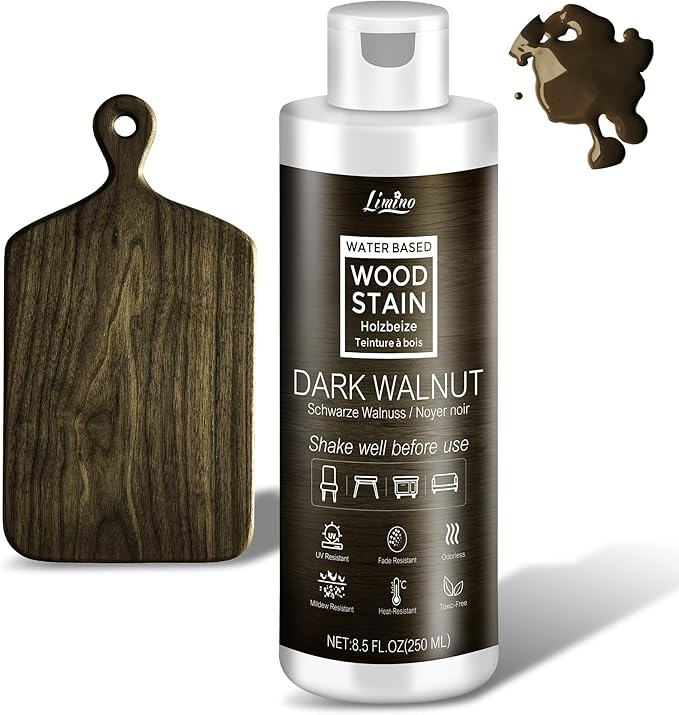 Water Based Wood Stain - Dark Walnut | Wood Varnish for Indoor ＆ Outdoor Furniture, Wardrobe, Cabinets, Doors, Low Odor ＆ Non-Toxic, Fast Drying, Multiple Classical Finishes - 8.5fl.oz / 250ml