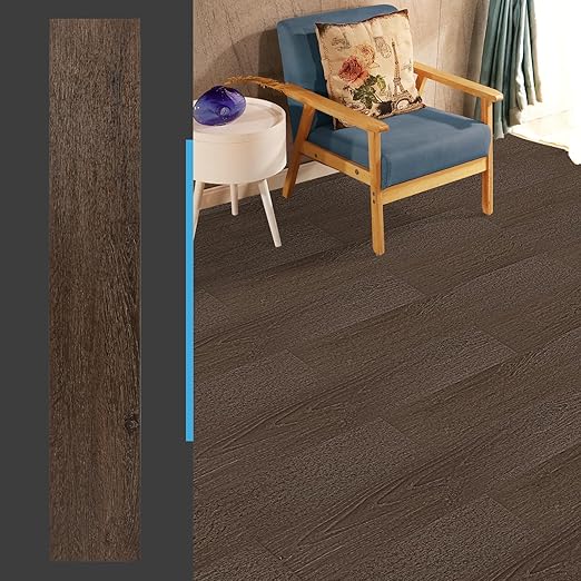 Art3d Peel and Stick Floor Tile Vinyl Wood Plank 12-Pack 18 Sq.Ft, Brown Stone, Rigid Surface Hard Core Easy DIY Self-Adhesive Flooring