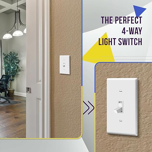 ENERLITES 4-Way Toggle Light Switch, Four Way, Side Wiring, Copper Wire Only, Grounding Screw, Residential Grade, 15A 125VAC 60Hz, UL Listed, 84150-W-5PCS, White 5 Pack