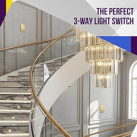 ENERLITES Elite Series Decorator Switch with Screwless Wall Plate, Paddle Light Switch, 3-Way or Single Pole, 3 Wire, Grounding Screw, Residential Grade, 15A 120V, UL Listed, 93150-GDWP5P (5 Pack)