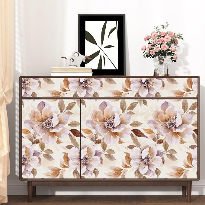 Light Flower Peel and Stick Contact Paper 17.5" × 118", Purple | Self Adhesive/Removable/Waterproof/Thick Vinyl Contact Paper for Bathroom Bedroom Shelf Cabinet Drawer,Prepasted,Easy Peel