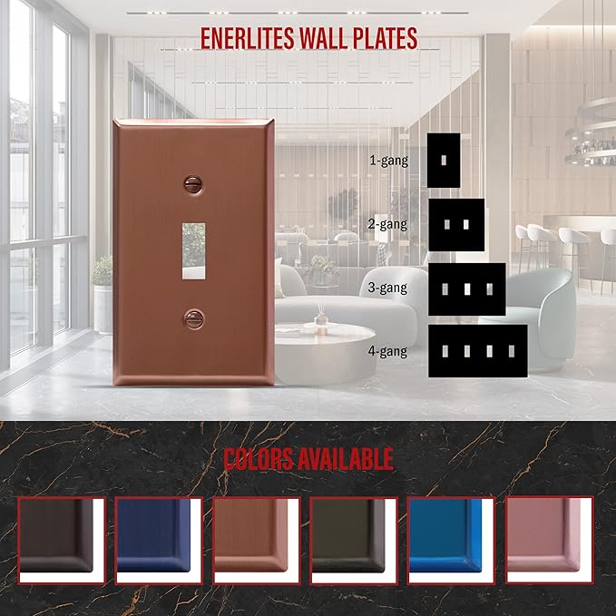 ENERLITES Toggle Light Switch Metal Wall Plate, Stainless Steel Switch Cover, Corrosion Resistant, Mid-Size 1-Gang 4.50" x 2.76", Stainless Steel 201, 7711-BRG, Brushed Rose Gold