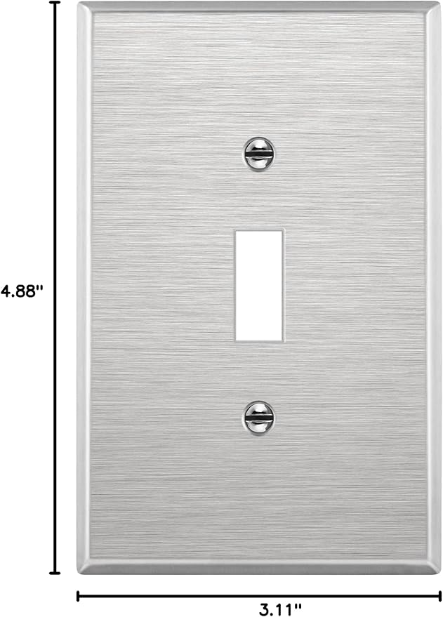 ENERLITES Toggle Light Switch Metal Midway Size Wall Plate, Corrosion Resistant, Mid-Size 1-Gang 4.88" x 3.11", UL Listed, 7711M, 430 Stainless Steel, Silver