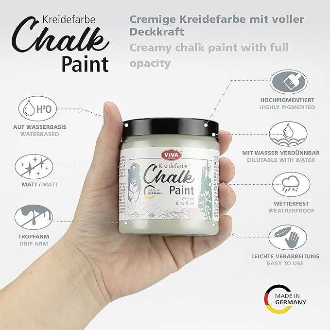 Viva Decor Chalk Paint (Sunlight Green) 8.45oz - Chalky Finish Paint for Furniture, Walls & Decor, Matte Finish, Water-based, High Pigment, Perfect for Shabby Chic & Vintage Looks. Suitable for Wood