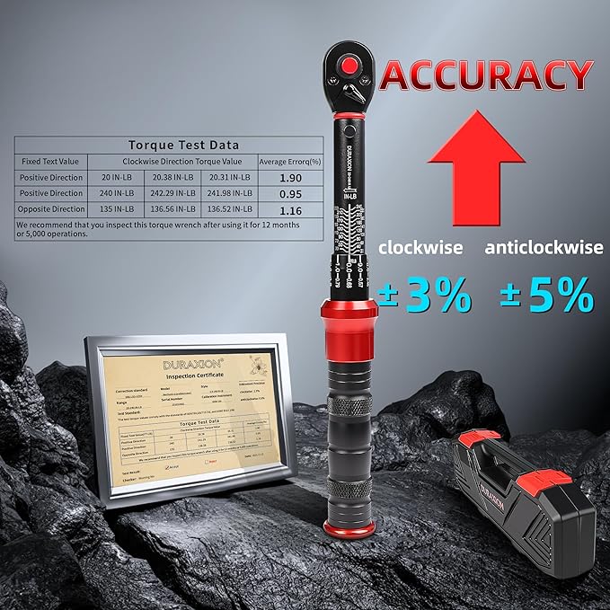1/4-Inch Drive Torque Wrench 20-240in.lb/2.3-27.1Nm | ±3% Precision Dual Direction Torque Wrenches with 72-Tooth Dual Range Scales