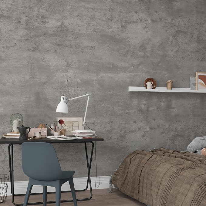 3yecao 31"×1181" Extra Wide Big Thickness Grey Concrete Wallpaper Peel and Stick Waterproof Grey Concrete Contact Paper Vinyl Wrap Matte Textured Gray Cement Wall Sticker for Basement Gym Store Walls