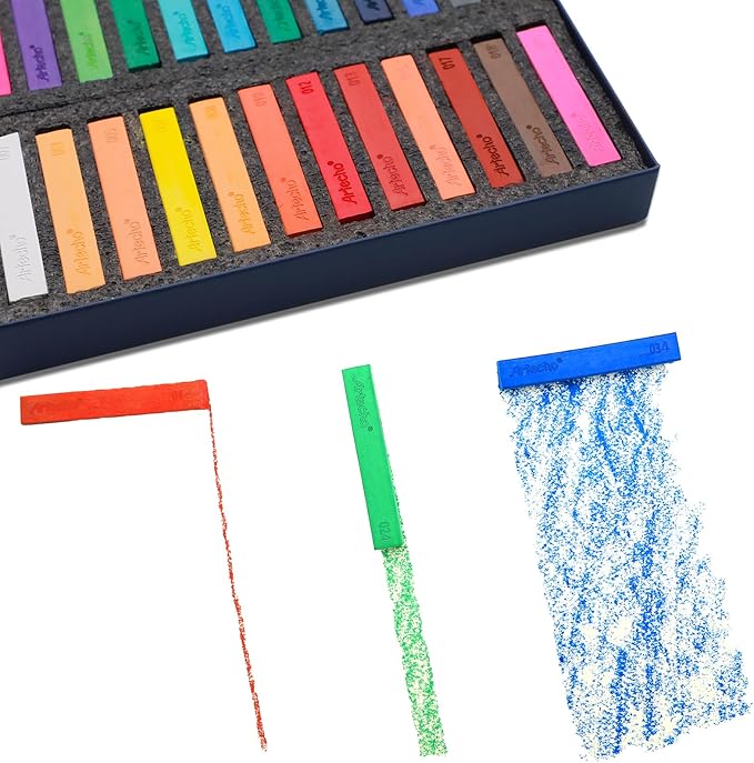 Artecho 24pcs Soft Pastels, Square Chalk for Drawing, Blending, Layering, Shading, Pastels Art Supplies