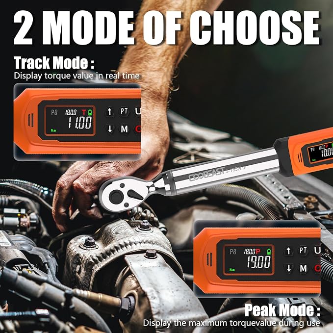 coobeast 3/8 Drive Digital Torque Wrench(1.5-99.5 Ft-lbs./2-135Nm) | Preset Value Torque Wrench with ±2% accuracy, Buzzer and LED Flash Five Units of Measure for Motorcycle, Auto Repair