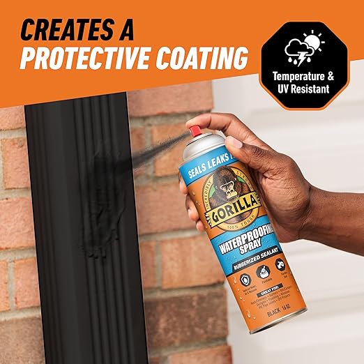 Gorilla Waterproofing Spray, Rubberized Sealant, Black, 16 Ounce (Pack of 2) - Seals Out Water, Air, and Moisture