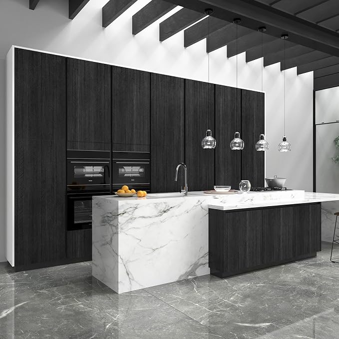 WESTICK Large Wood Grain Wallpaper Peel and Stick Modern Countertops Waterproof Wood Contact Paper Self Adhesive Black Wallpaper Repvable Kitchen Wooden Film Wall Paper for Cabinets Furniture 24"x394"