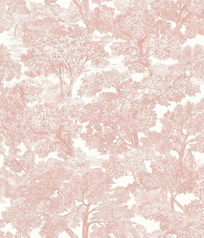 Chesapeake, Spinney Rose Toile Wallpaper, Roe, Classic, Pre-Pasted, 20.5-in x 33-ft