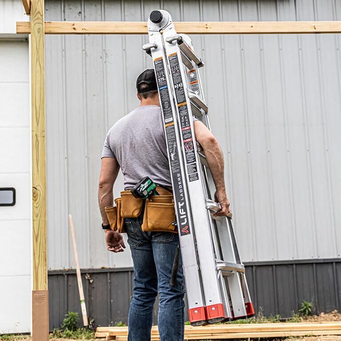 Lift Ladders 22 Foot Reach Adjustable 5 in 1 Multi Position Lightweight Aluminum Step Ladder with Armored J Locks and 375 Pound Capacity, Silver