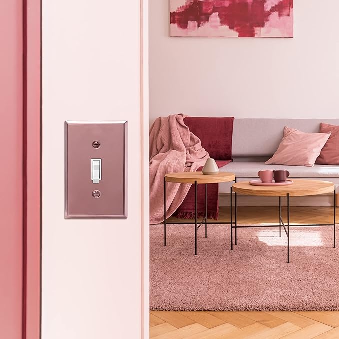 ENERLITES Toggle Light Switch Metal Wall Plate, Stainless Steel Switch Cover, Corrosion Resistant, Mid-Size 1-Gang 4.50" x 2.76", Stainless Steel 201, 7711-PRG, Polished Rose Gold