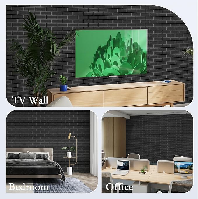 12Pack Acoustic Panels, 12"×12"×0.4" Self-Adhesive 3D Brick Pattern Sound Proof Panels for Walls, Decorative Sound Dampening Wall Panels for Recording Studios, Offices, Home, Black