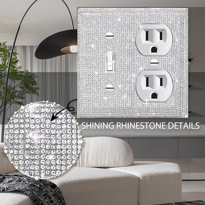 Silver Shiny Silver Rhinestones Wall Plates Light Switch Cover Plate Decorative 3 Gang Wall Plate Bling Light Switch Cover
