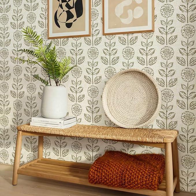 Wudnaye Floral Peel and Stick Wallpaper Vintage Tulip Floral Wallpaper 17.7in×590.4in Flower Farmhouse Contact Paper Peel and Stick Neutral Self Adhesive Removable Vinyl Wall Paper for Kitchen Bedroom