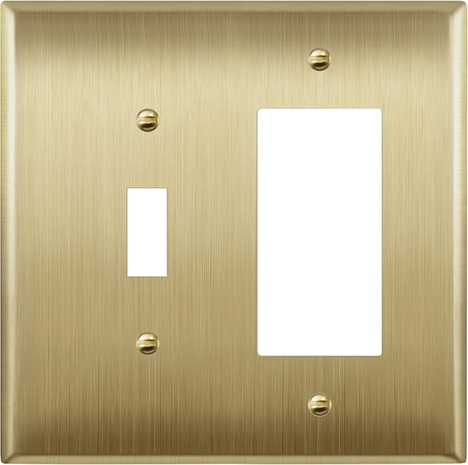 ENERLITES Combination Toggle Switch and Decorator Receptacle Metal Wall Plate, Stainless Steel 201 Outlet Cover, Corrosion-Resistant, Mid-Size 2-Gang 4.88" x 4.92", 771131M-BB, Brushed Brass
