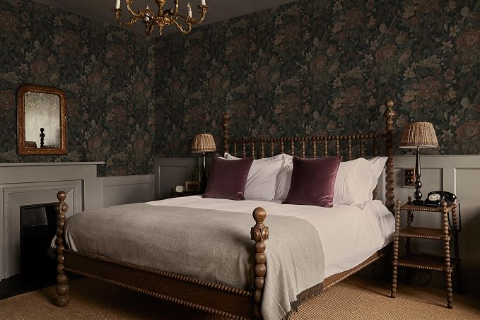 Dimoon Vintage Peel and Stick Wallpaper Dark Green Floral Wall Paper 16.1"x78.7" Retro Victorian Moody Wallpaper Renter Friendly Dark Floral Gothic Contact Paper for Bedroom Shelf Liner Vinyl Roll