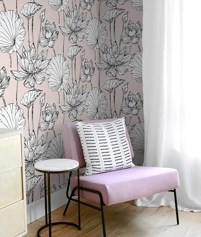 NextWall Lotus Floral Peel and Stick Wallpaper (Pink)