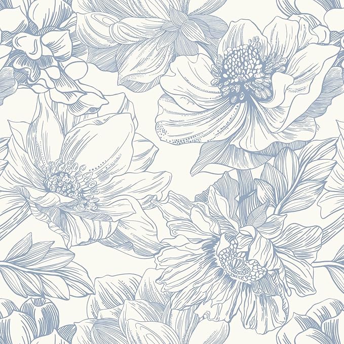 Ismoon Vintage Floral Wallpaper Peel and Stick Beige and Blue Contact Paper 17.3inx32.75ft Removable Self Adhesive Wall Paper for Bathroom Bedroom Cabinet Mural Wall Decor Vinyl Renter Friendly