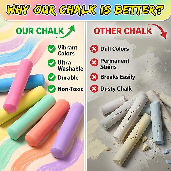 16 PCS Sidewalk Chalk for Kids - 16 Colors, Non-Toxic Washable Jumbo Outdoor Chalks - Set of Outdoor Paint for Kids and Toddlers - Chalkboard Toys - Perfect for Party & Creative Play