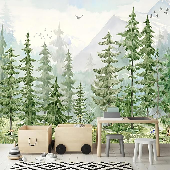 YQWDMX - Green Tropical Jungle Peel and Stick Wallpaper murals for Nursery ZY21 L