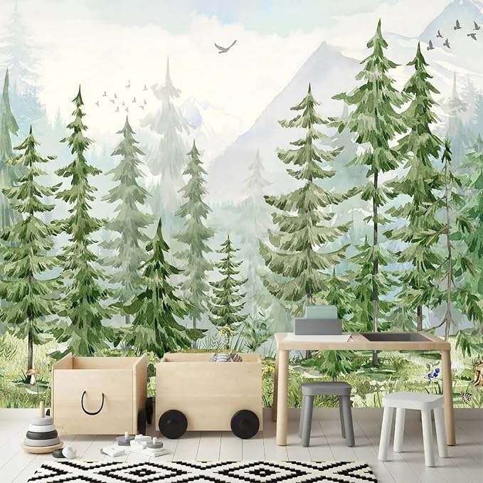 YQWDMX - Green Tropical Jungle Peel and Stick Wallpaper murals for Nursery ZY21 XL