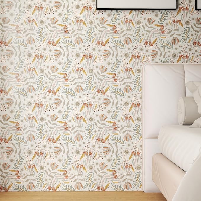 Hopepak Vintage Wallpaper Peel and Stick Floral Wallpaper Boho Floral Contact Paper Removable Self Adhesive for Living Room Bedroom Bathroom Cabinets Wall Decor Vinyl 17.3" x 78.7"