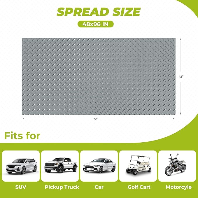 4x8 FT Garage Floor Mat, Thickened Garage Mats Flooring Roll for Under Car, Non Slip Diamond Plate PVC Floor Protector Mat for Garage, Warehouse, Gyms, Trailer