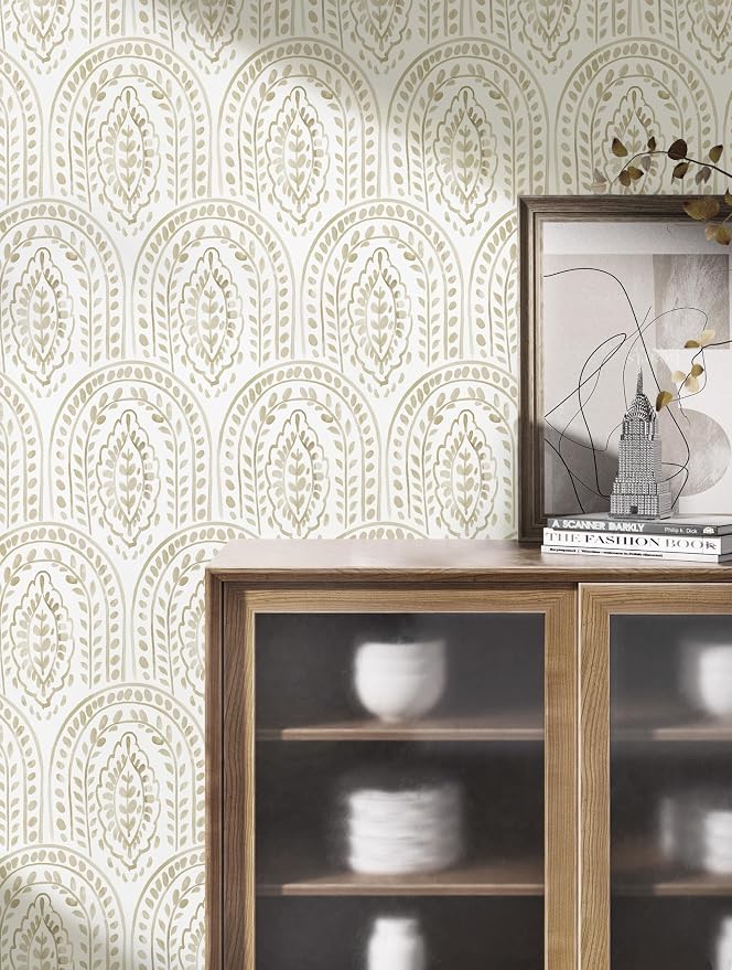 Peel and Stick Wallpaper Modern Wall Paper Boho Removable Wallpaper Peel and Stick Brown and White Self-Adhesive Contact Paper for Bathroom Bedroom Kitchen Wall Decor 17.3" x 394"
