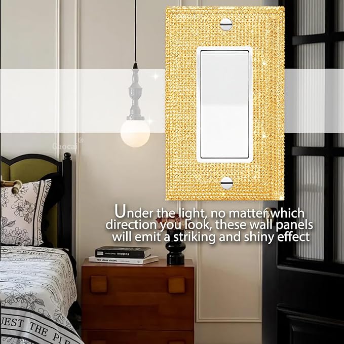 Silver Shiny Gold Light Switch Cover Gold Rhinestones Wall Plates Light Switch Cover Plate Decorative Switch Covers Single Gang Toggle Wall Plate