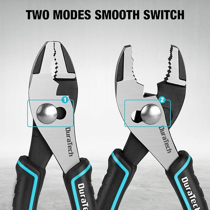 DURATECH 6 Inch Slip Joint Pliers, Small Pliers with Comfortable TPR Handle, High Carbon Steel, Swivel Rivet & DURATECH 3-Piece Compound Pliers Set, Gen 2 Dual Pivot Design for Ultra Labor-Saving