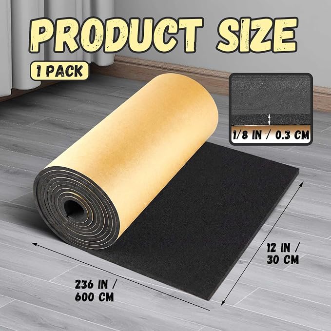 Pangda 1 Piece 236 x 12 x 1/8 Inch Extra Large Marine Foam Roll Closed Cell Rubber with Adhesive Insulation Sheets Lightweight Single Sided Tape Water Weather Resistant for Craft