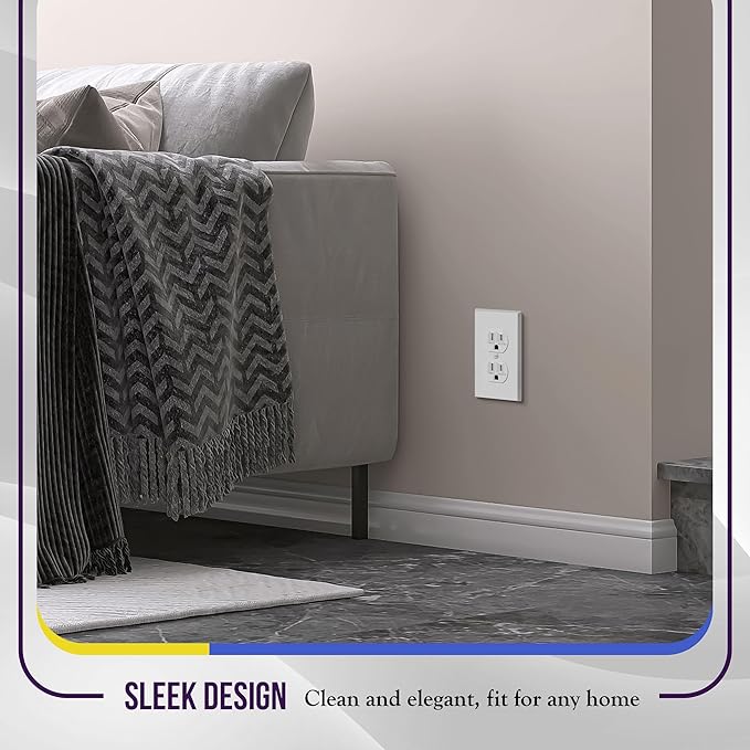 ENERLITES Duplex Receptacle Metal Wall Plate, Outlet Cover, Corrosion Resistant, Standard Size 1-Gang 4.50" x 2.76", Powder Coated Stamped Steel, 7721-WM, White Matte