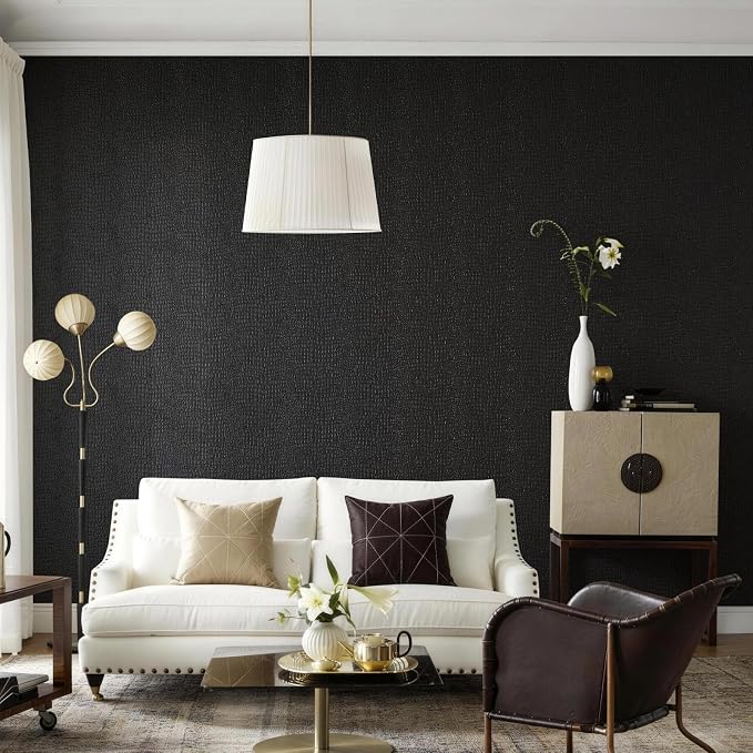 Zeeko Black Peel and Stick Wallpaper 23.6" x 400" Removable Crocodile Wallpaper Embossed Contact Paper Textured Wall Paper for Cabinet Bedroom Bathroom