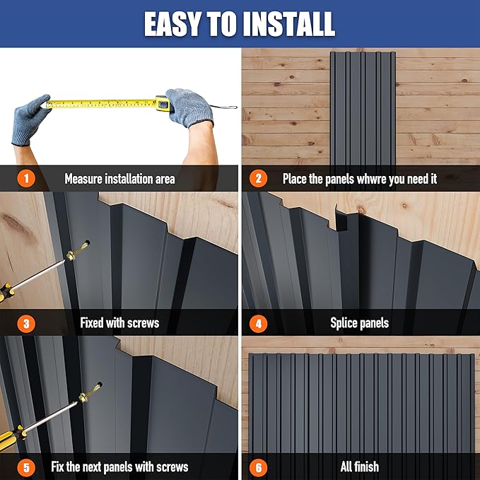 Brakki Metal Roofing Panels 10pcs 75 ft², L61.02"xW17.72" Grey Corrugated Galvanized Steel Roof Panels with Screw, Heavy Duty Metal Siding Suitable for Garages Chicken Coop Sheds Stables Patio