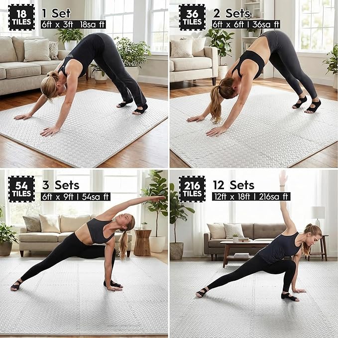 18 Tiles Puzzle Exercise Mat, EVA Interlocking Foam Floor Tiles, Non-Slip, Protective, Water-Resistant Flooring for Home Gym & Workout Equipment, 12.6" x 12.6" x 0.4", 18 Sq Ft