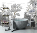 YIHWM-Peel and Stick Tropical Rainforest Wallpaper Grey Jungle Plants Mural | Tear-resistant,with a substantial feel;Will not be damaged during repositioning.Bathroom,Bedroom wallpaper.L-137"x96"